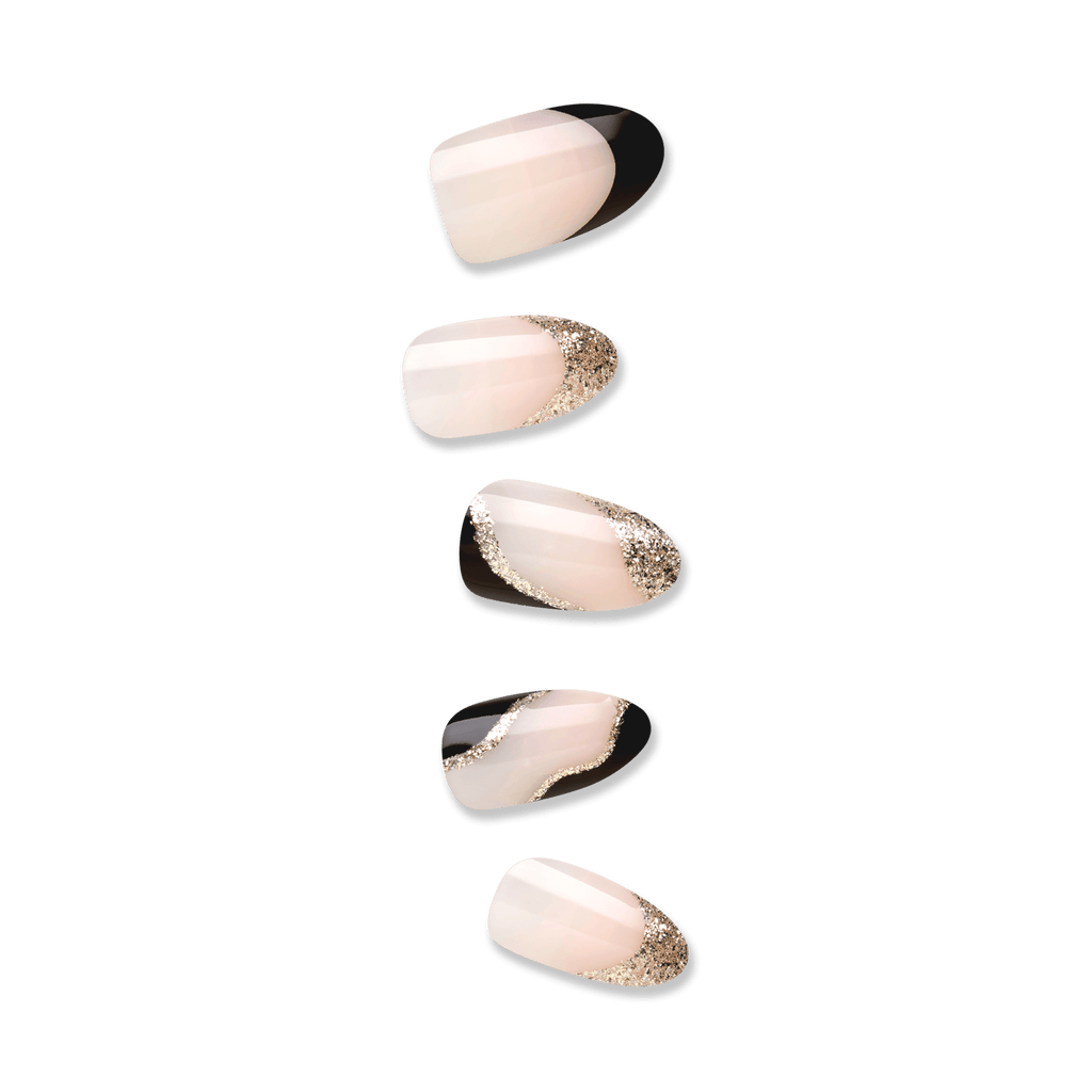 Impress French No Glue Fake Press On Nails - Illusion | French Design, Black, Medium, Almond, Manicure