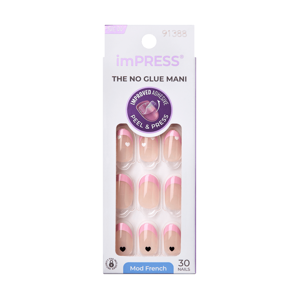 Impress French No Glue Fake Press On Nails - Ditto | French Design, Pink, Short, Oval, Manicure