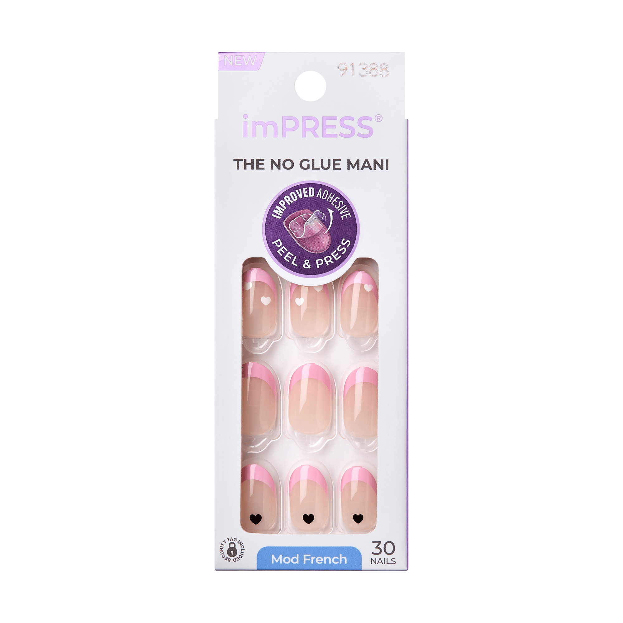 Impress French No Glue Fake Press On Nails - Ditto | French Design, Pink, Short, Oval, Manicure