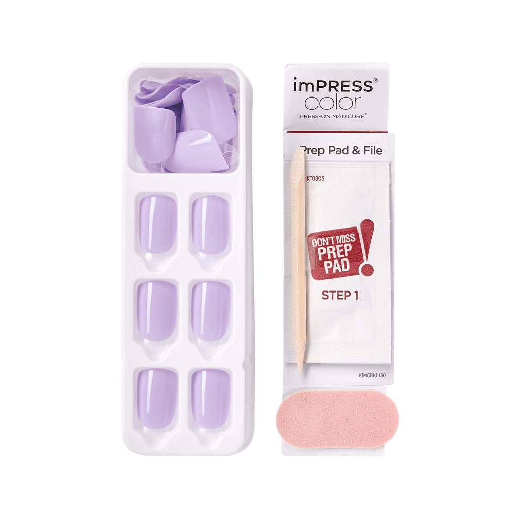 Impress Color No Glue Fake Press On Nails - Picture Purplect | Solid, Purple, Short, Squoval, Manicure