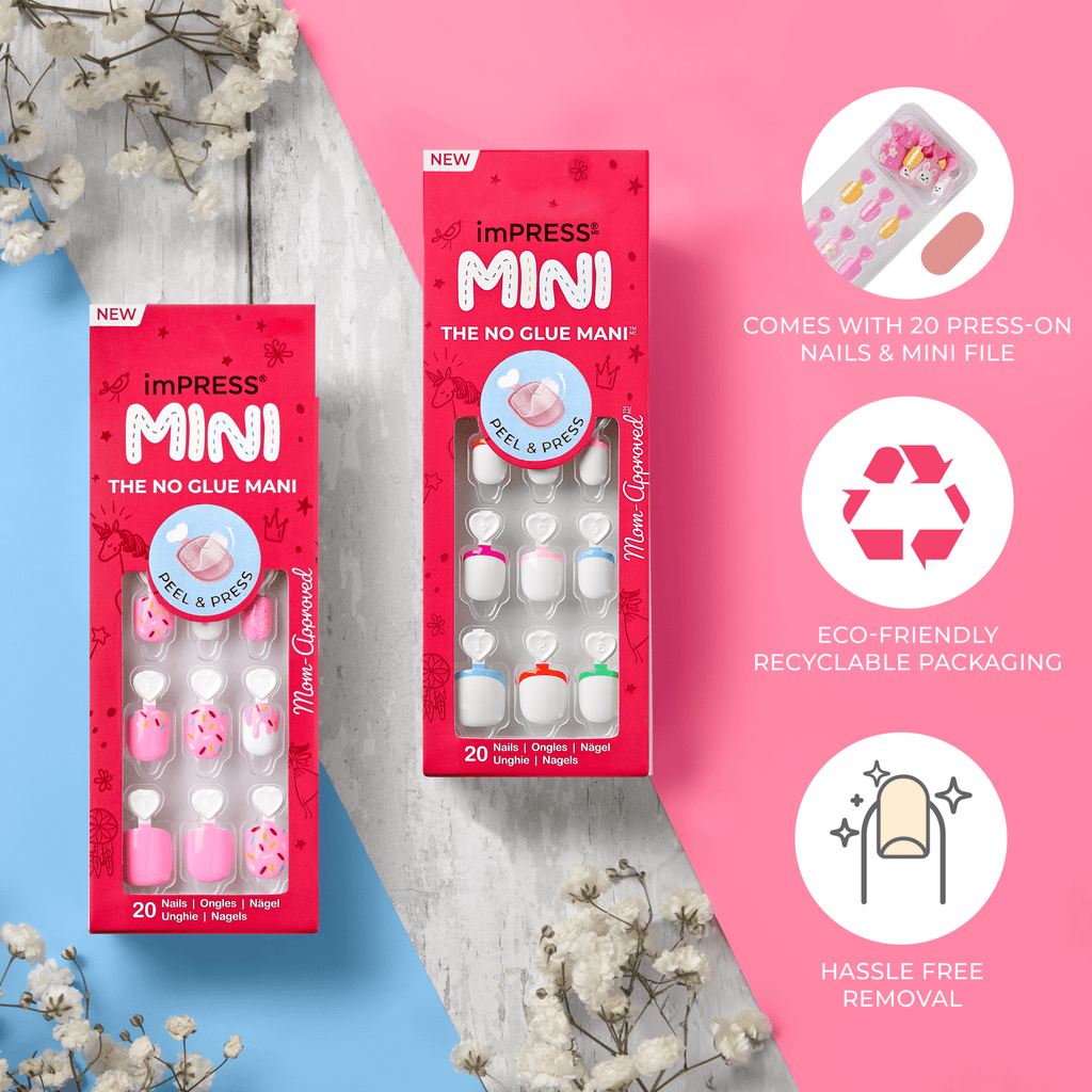 Impress Kids No Glue Fake Press On Nails - Berry Cute | Design, Pink, Kids, Squoval, Manicure