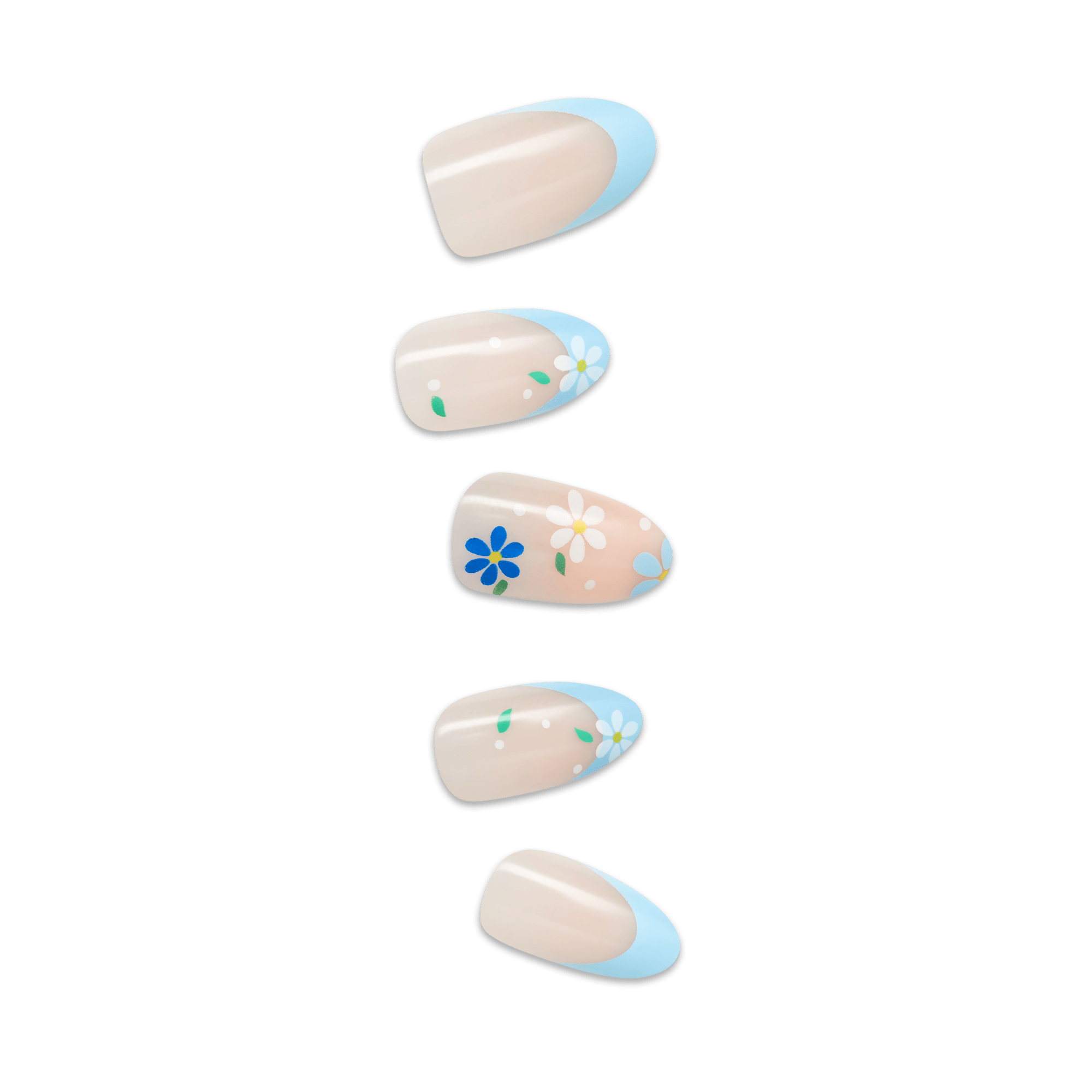 Impress Design No Glue Fake Press On Nails - Golden Nest | French Design, Blue, Medium, Almond, Manicure