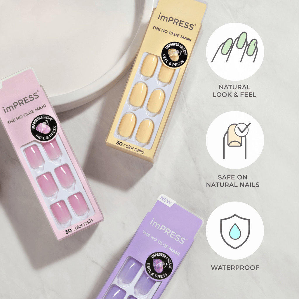 Impress Color No Glue Fake Press On Nails - Prime | Solid, Orange, Short, Squoval, Manicure