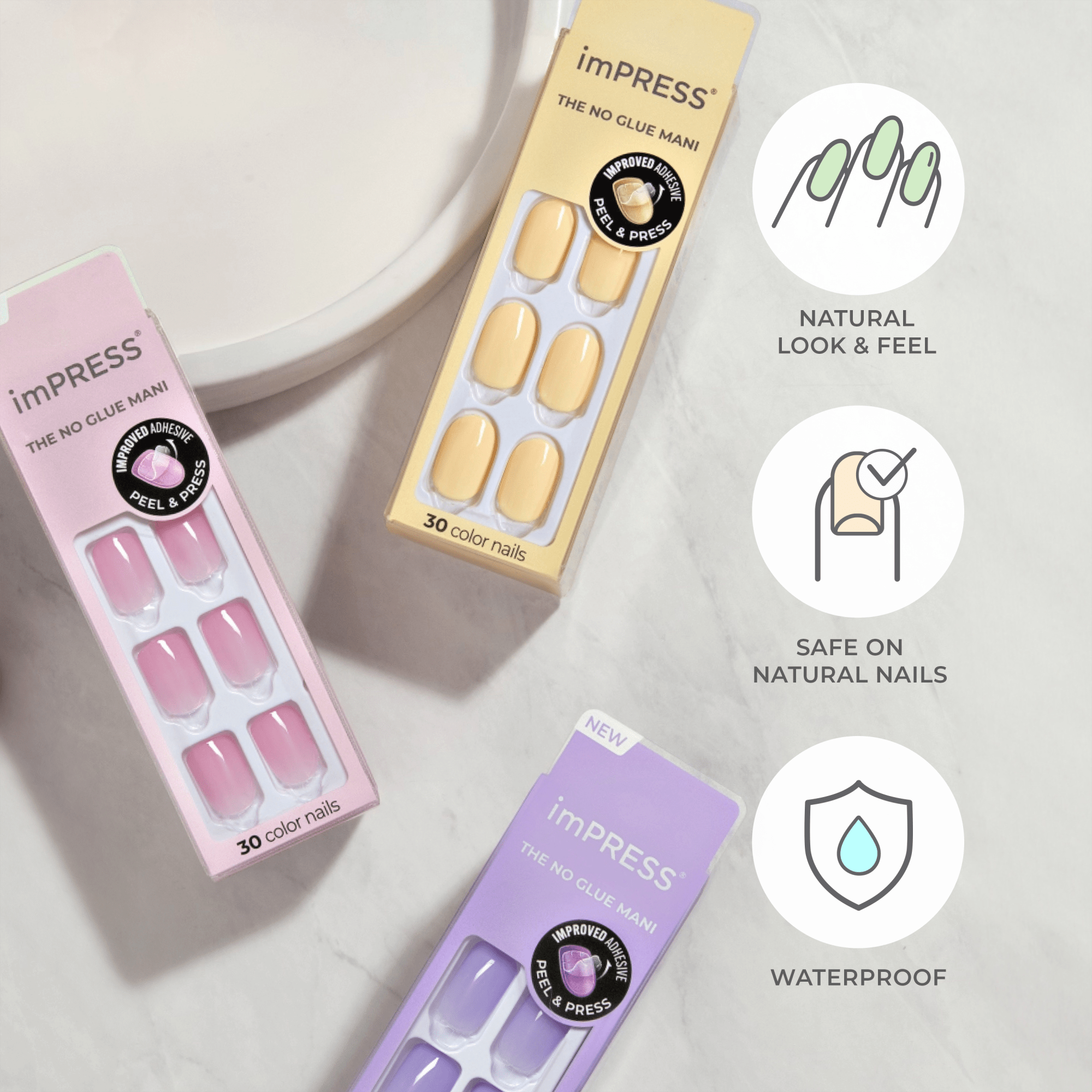 Impress Color No Glue Fake Press On Nails - Blue Sky | Solid, Blue, Short, Squoval, Manicure
