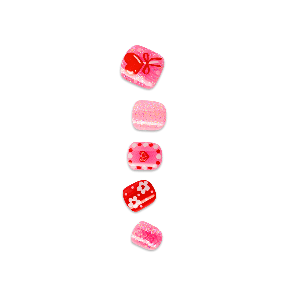 Impress Kids No Glue Fake Press On Nails - Candy Heart | Design, Red & Pink, Kids, Squoval, Manicure