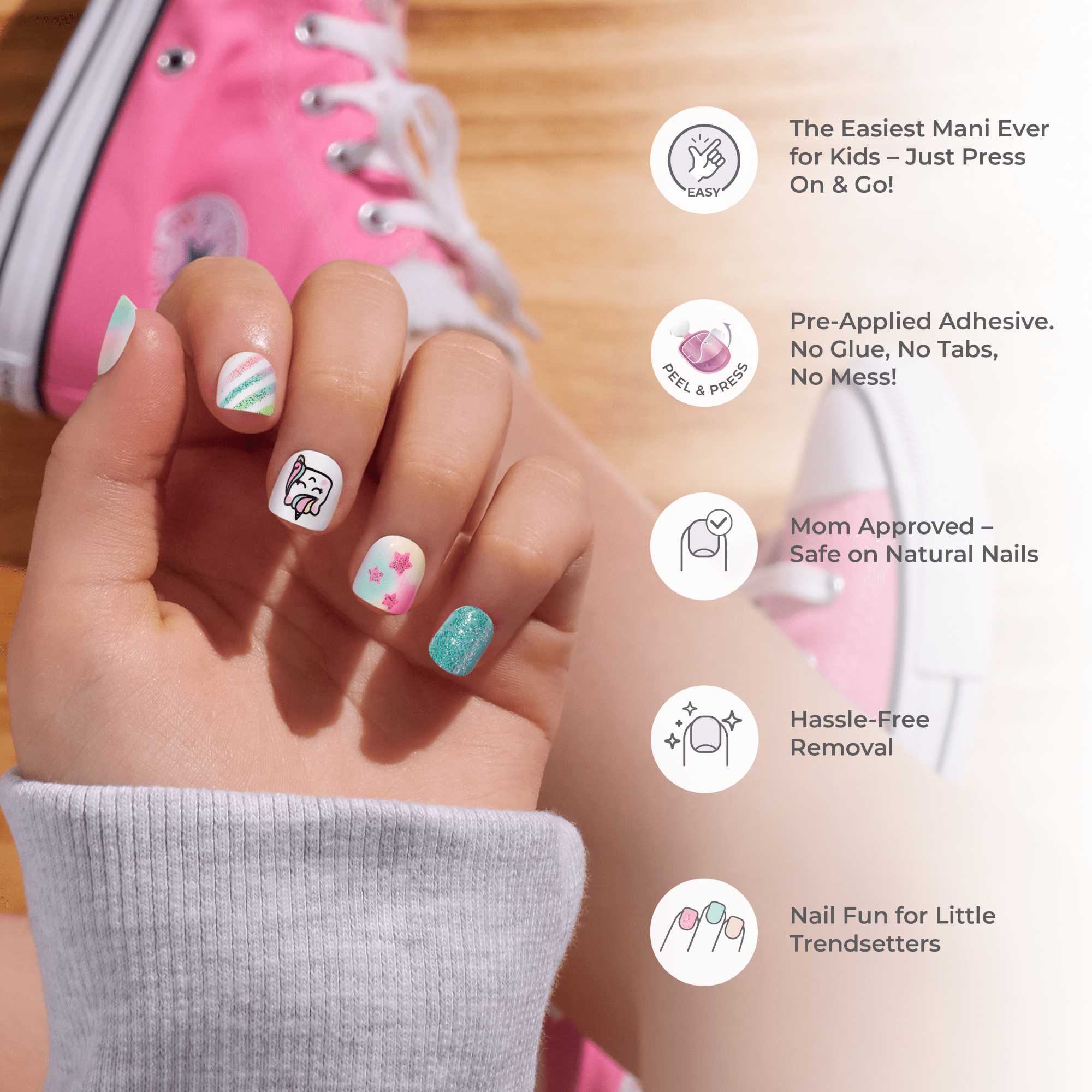 Impress Kids No Glue Fake Press On Nails - Berry Best | Design, Multicolor, Kids, Squoval, Manicure