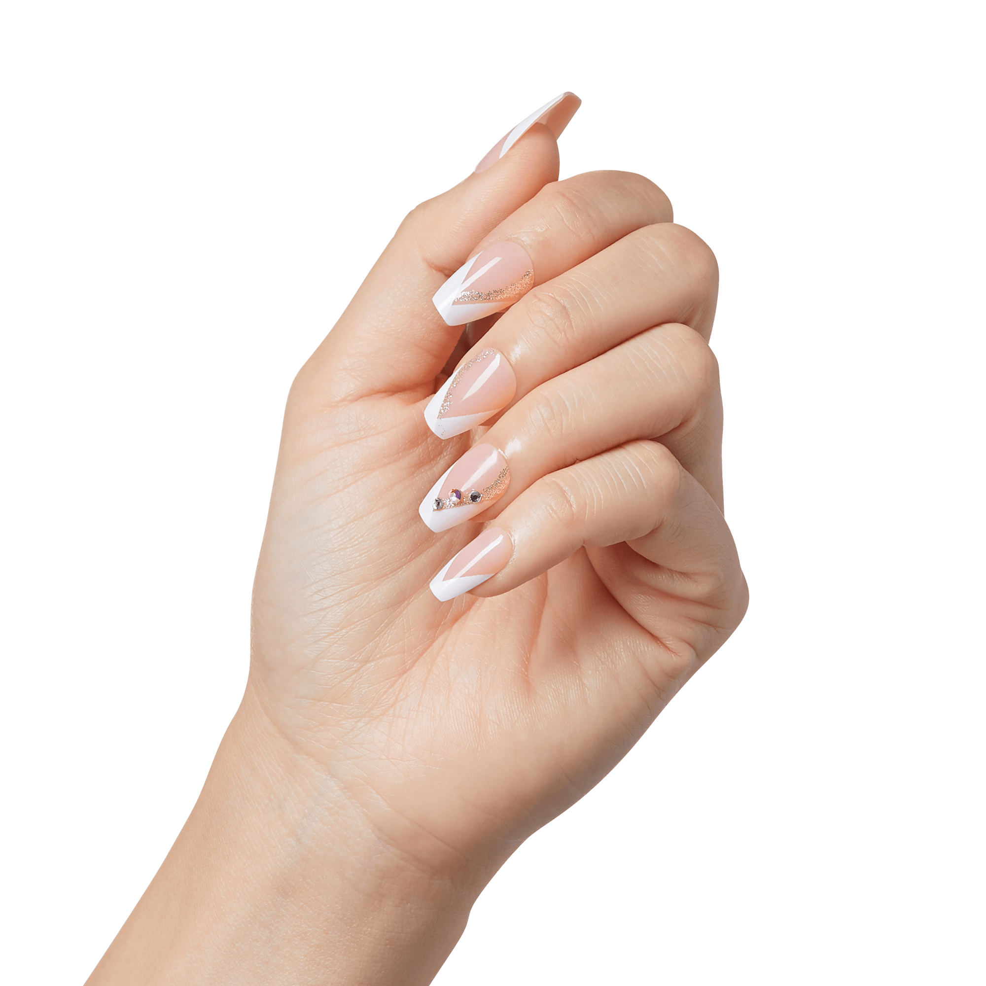 Impress French No Glue Fake Press On Nails - Glimpse | 3D & Jewel French, White, Medium, Coffin, Manicure