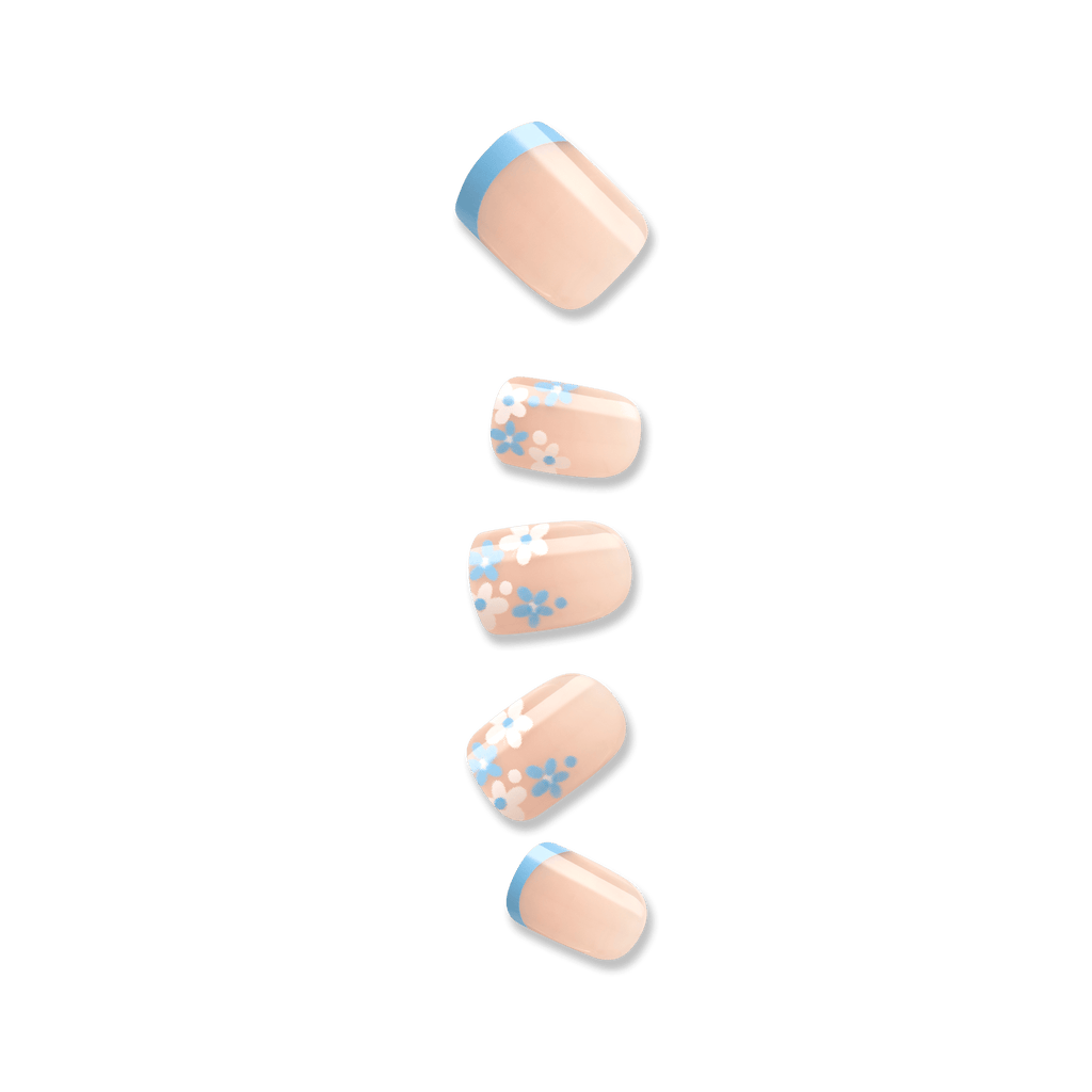 Impress French No Glue Fake Press On Nails - Snooze | French Design, Blue, Short, Squoval, Manicure