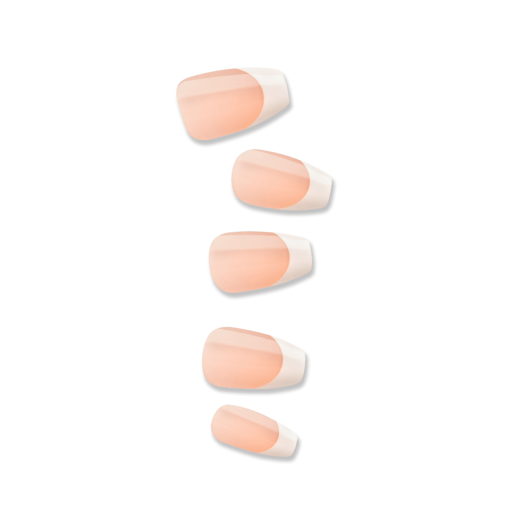 Impress French No Glue Fake Press On Nails - Ideal | French Tips, White & Neutral, Medium, Coffin, Manicure