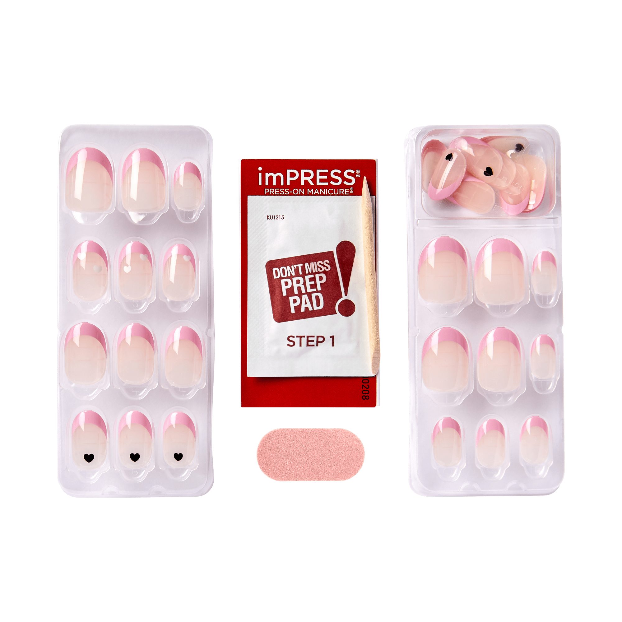 Impress French No Glue Fake Press On Nails - Ditto | French Design, Pink, Short, Oval, Manicure