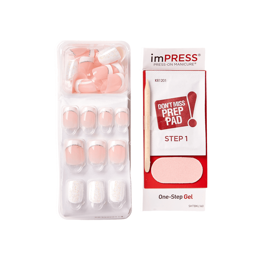 Impress Design No Glue Fake Press On Nails - My Mani | French Tips, White & Neutral, Petite, Squoval, Manicure