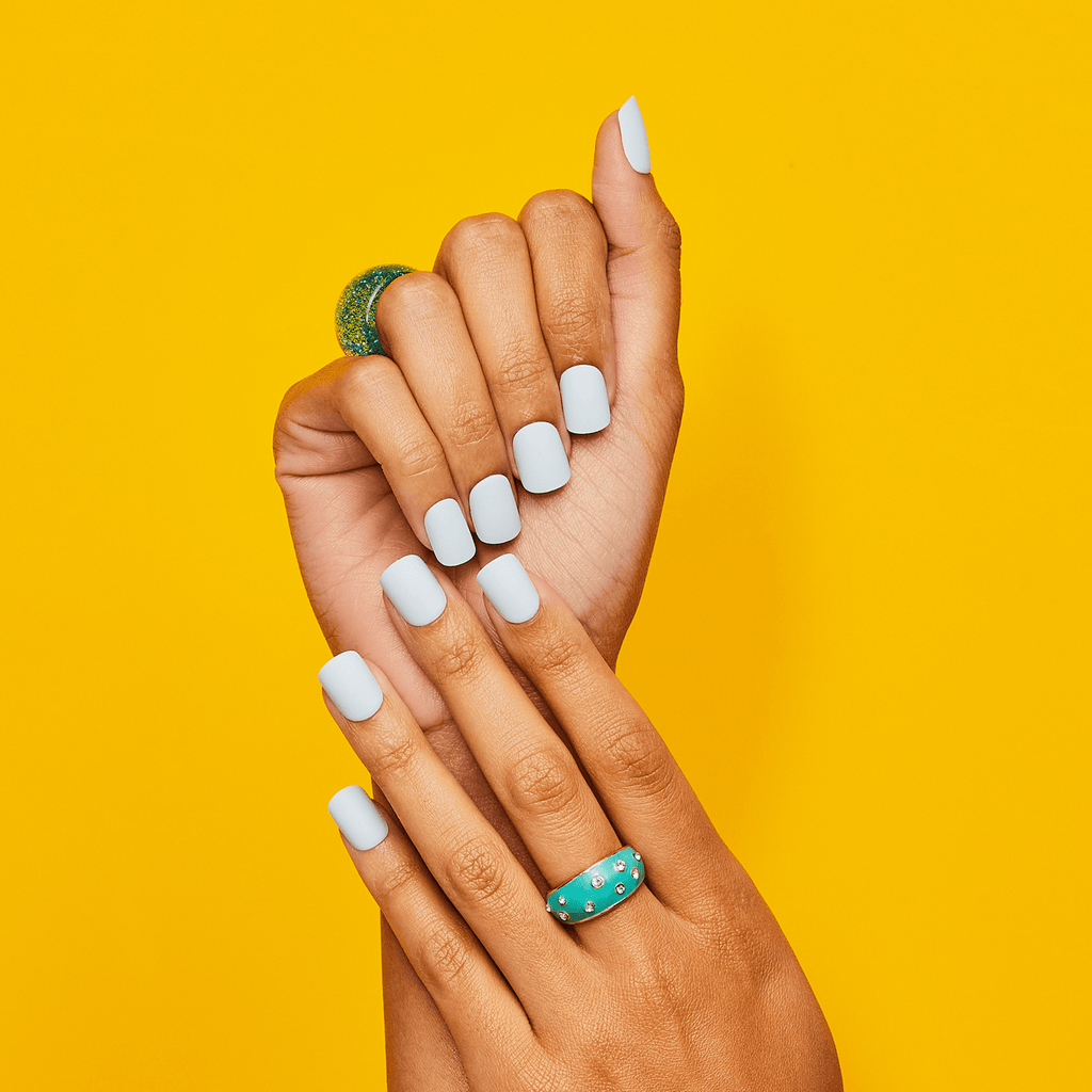 Impress Color No Glue Fake Press On Nails - Blue Sky | Solid, Blue, Short, Squoval, Manicure