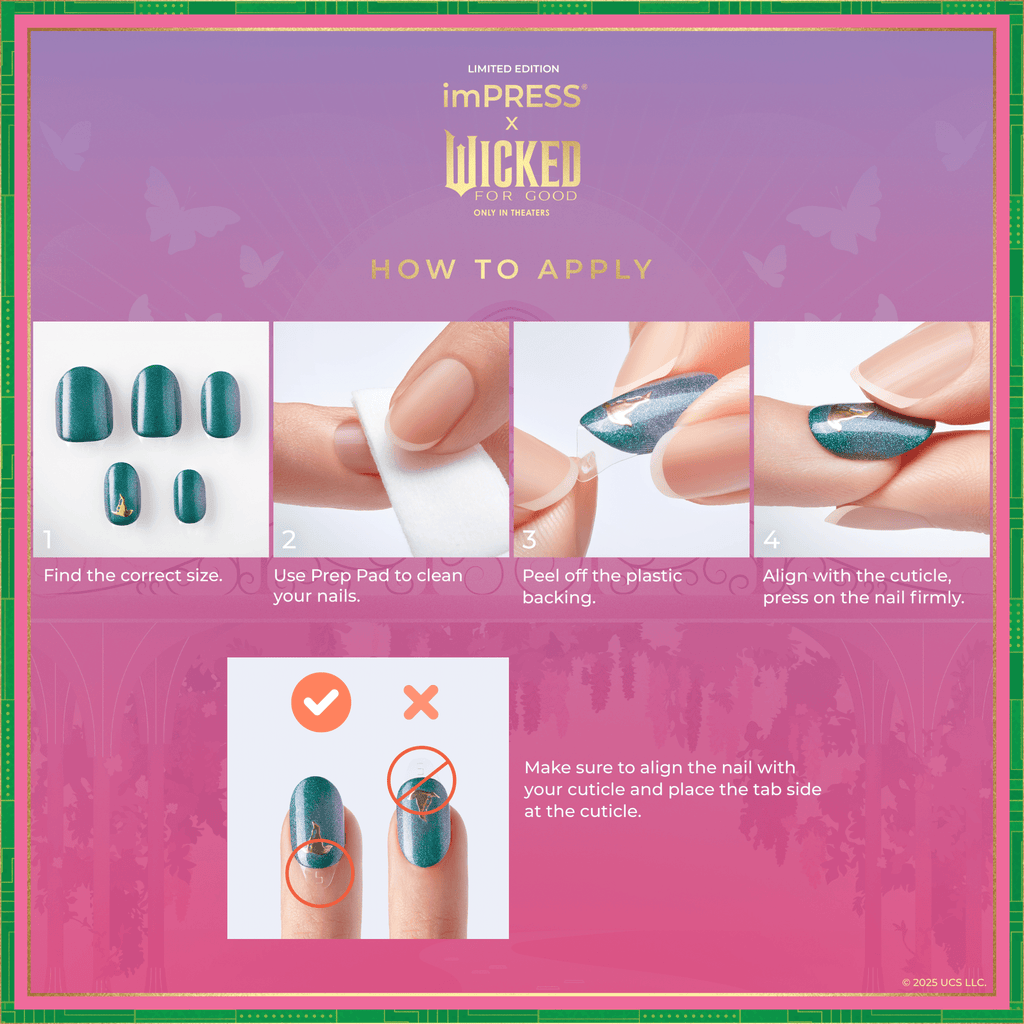 Impress X WICKED: FOR GOOD | Wickedly Brave | 3D & Jewel French Design, Blue, Medium, Oval, Manicure