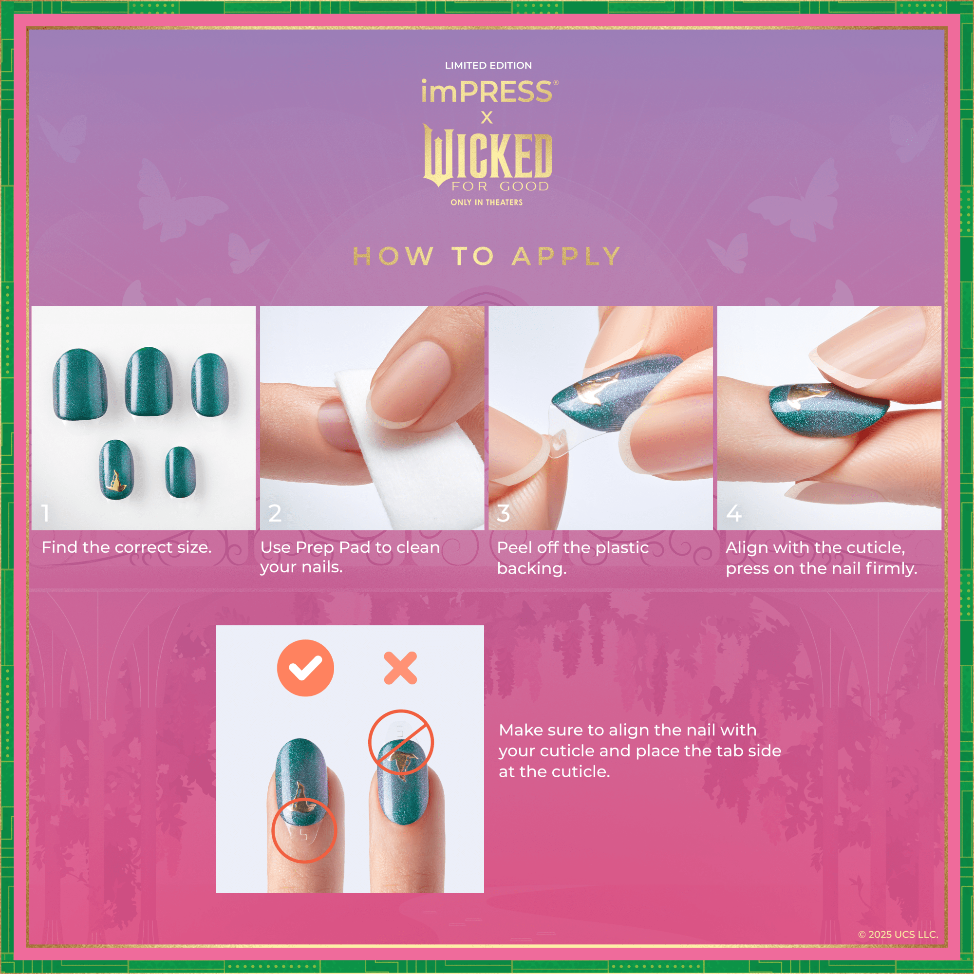 Impress X WICKED: FOR GOOD | Wickedly Brave | 3D & Jewel French Design, Blue, Medium, Oval, Manicure