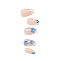 Impress Design No Glue Fake Press On Nails - Pure Ray | 3D & Jewel French Design, Blue & White, Medium, Coffin, Manicure
