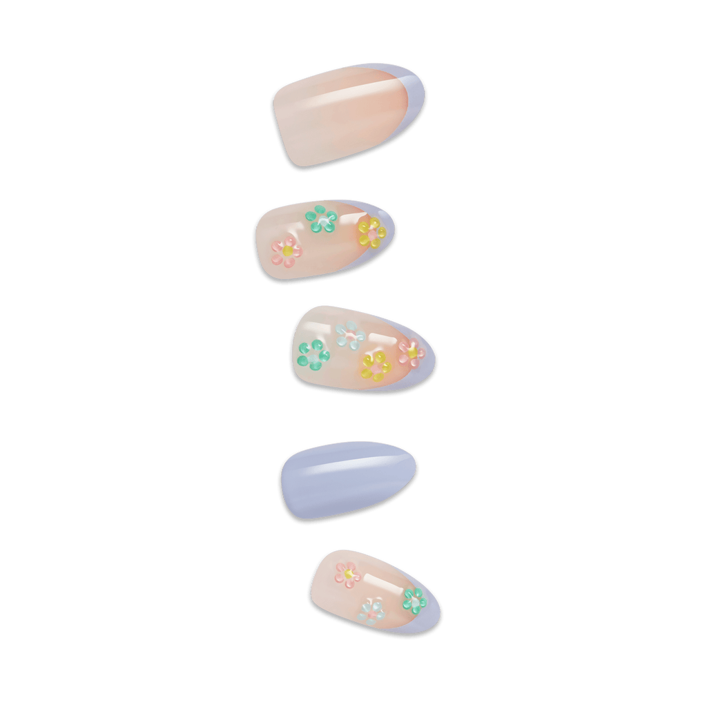 Impress Design No Glue Fake Press On Nails - Pastel Bloom | 3D & Jewel French Design, Multicolor, Medium, Almond, Manicure