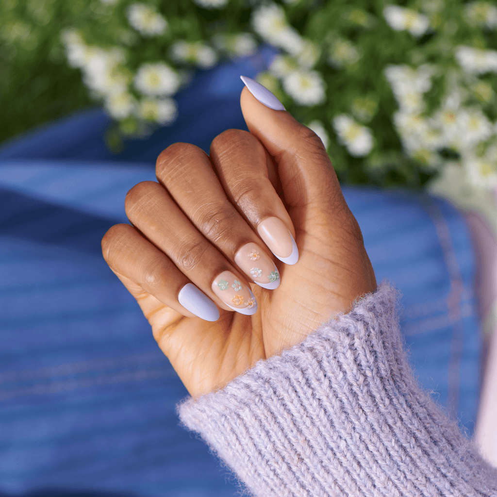 Impress Design No Glue Fake Press On Nails - Pastel Bloom | 3D & Jewel French Design, Multicolor, Medium, Almond, Manicure