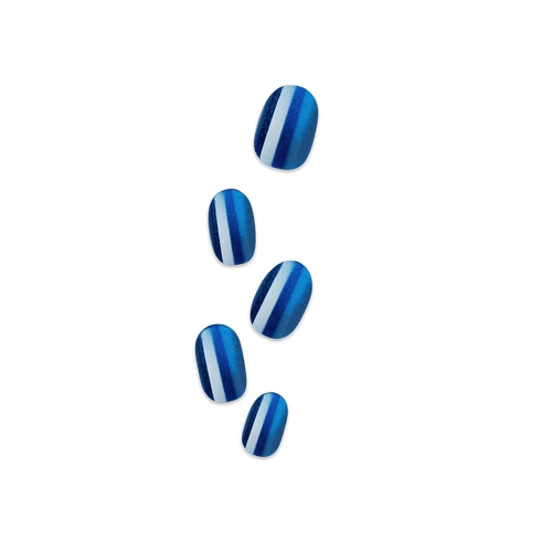 colorFX by Impress No Glue Fake Press On Nails - Reconnect | Solid, Blue, Short, Oval, Manicure
