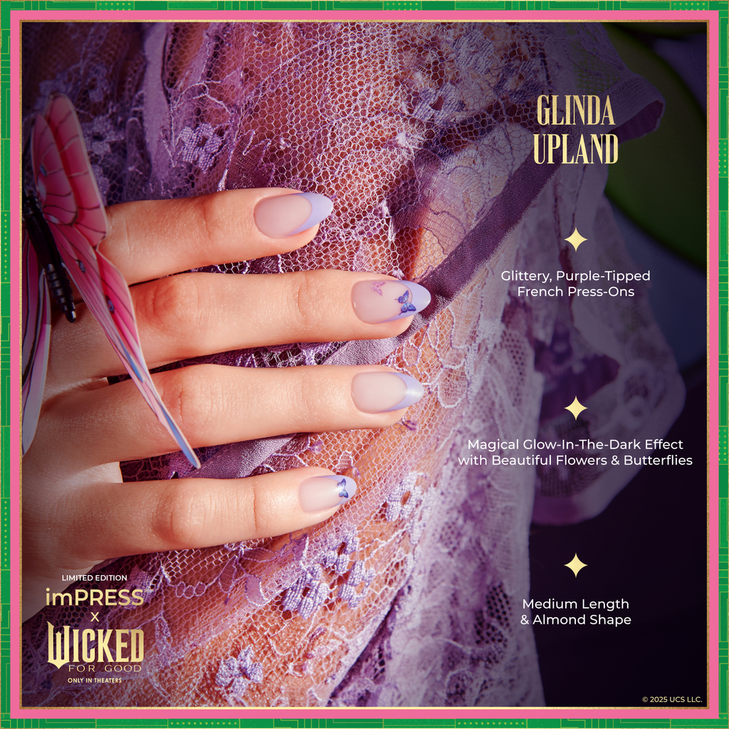 Impress X WICKED: FOR GOOD | Glinda Upland | French Design, Purple, Medium, Almond, Manicure