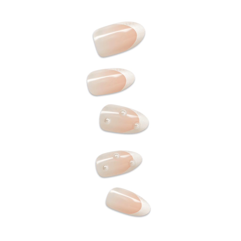 Impress Design No Glue Fake Press On Nails - Chills | 3D & Jewel French, White, Medium, Almond, Manicure