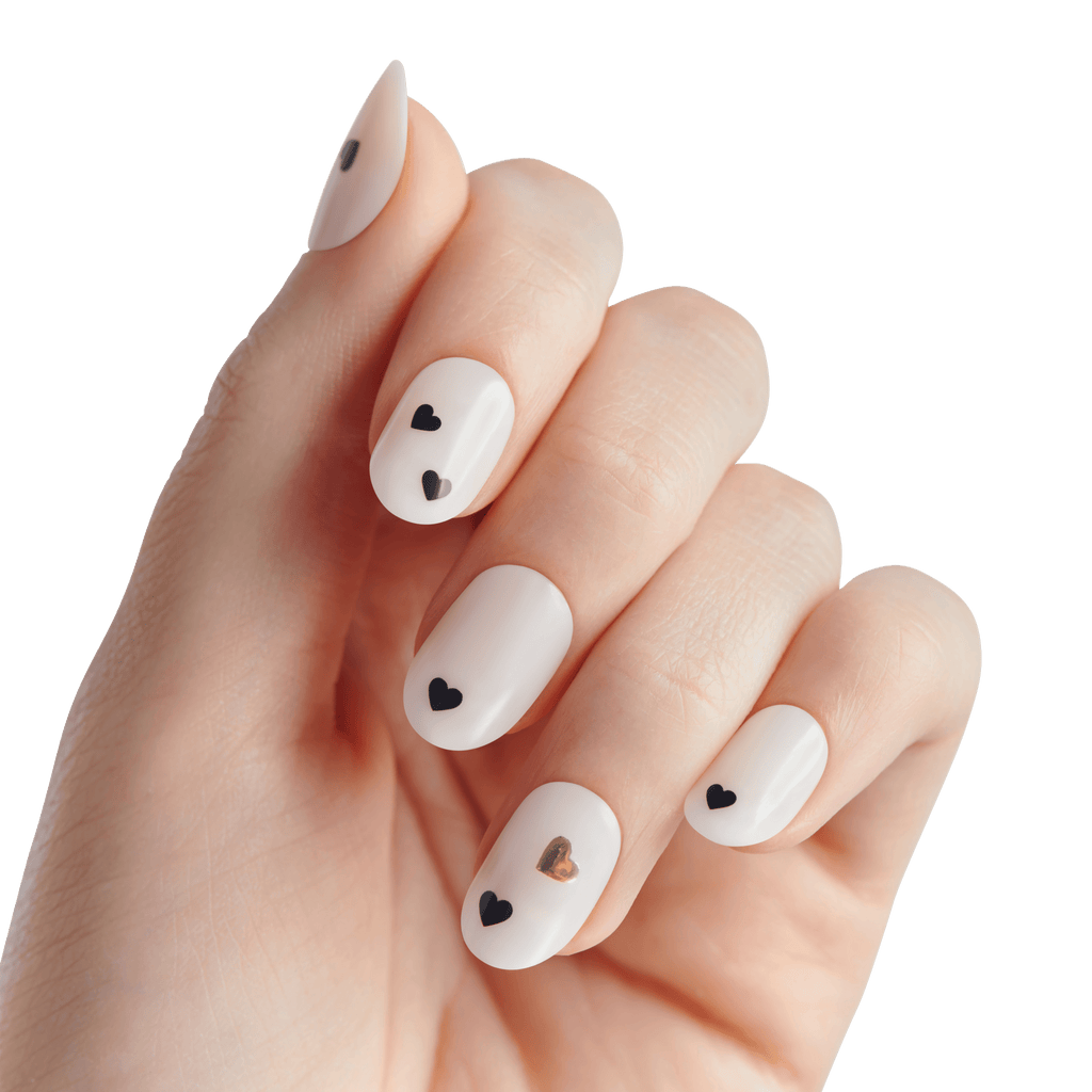 Impress Design No Glue Fake Press On Nails - Two of Hearts | Design, White, Short, Oval, Manicure