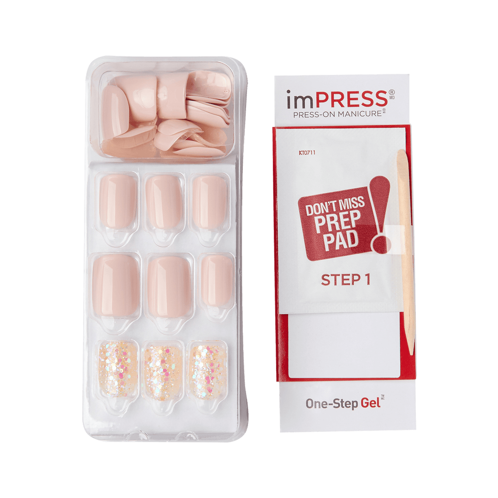 Impress No Glue Fake Press On Nails - Dorothy | Design, Pink, Short, Squoval, Manicure