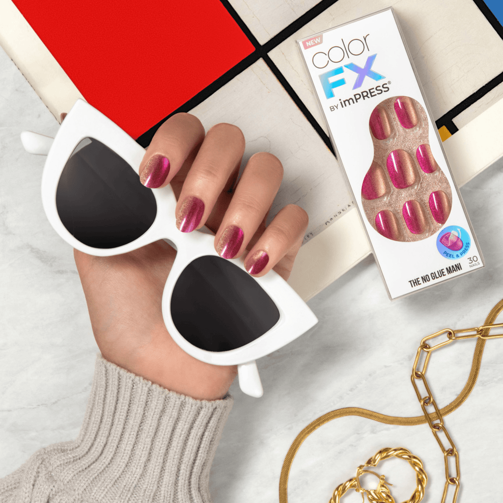 colorFX by Impress No Glue Fake Press On Nails - Walk Out | Solid, Pink, Short, Oval, Manicure