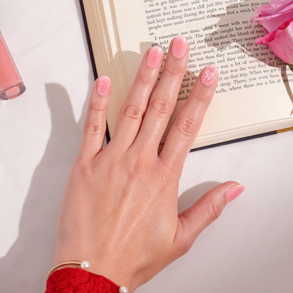 Impress Design No Glue Fake Press On Nails - Cupid Love | 3D & Jewel Design,  Pink, Short, Oval, Manicure