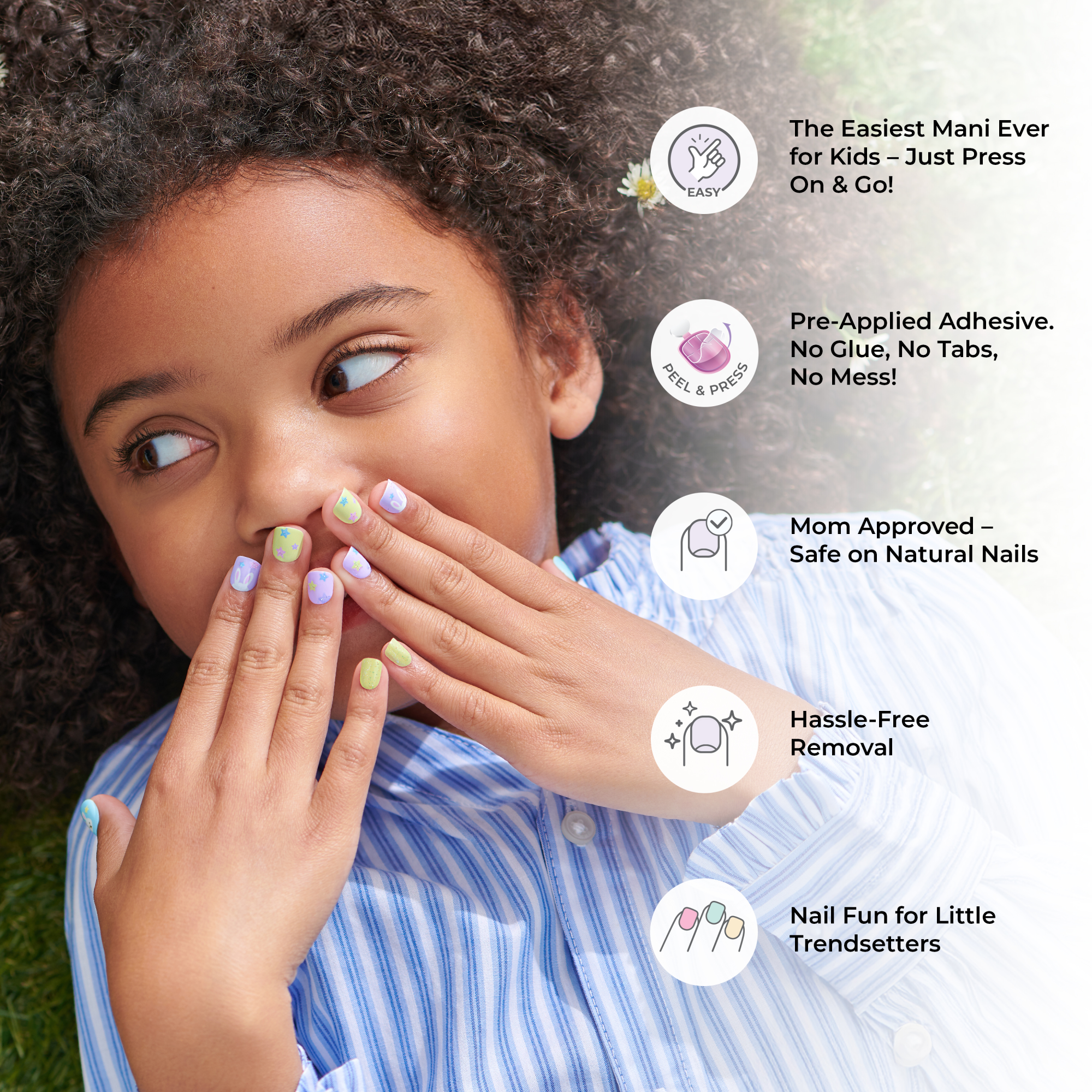 Impress Kids No Glue Fake Press On Nails - Hoppy Fun | Design, Multicolor, Kids, Squoval, Manicure