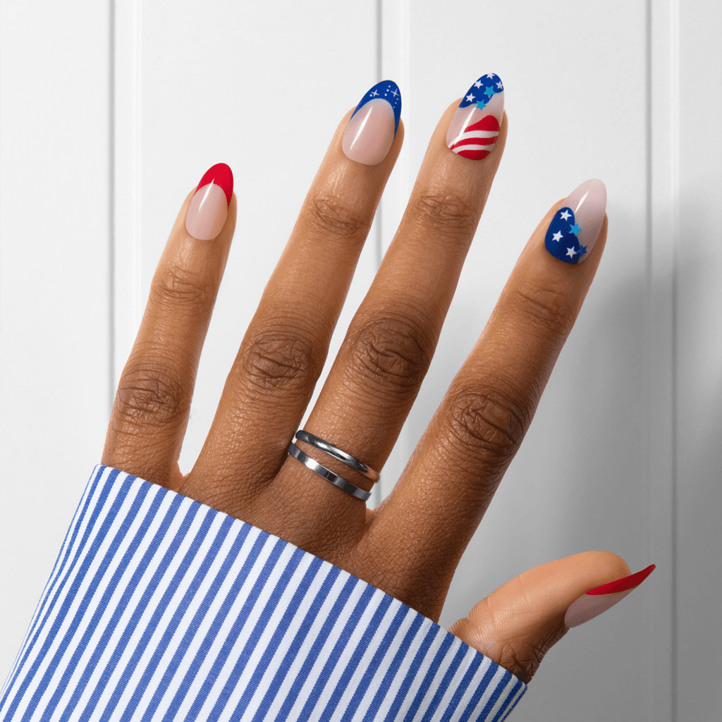 Impress Design No Glue Fake Press On Nails - Forever Fling | French Design, Multicolor, Medium, Almond, Manicure
